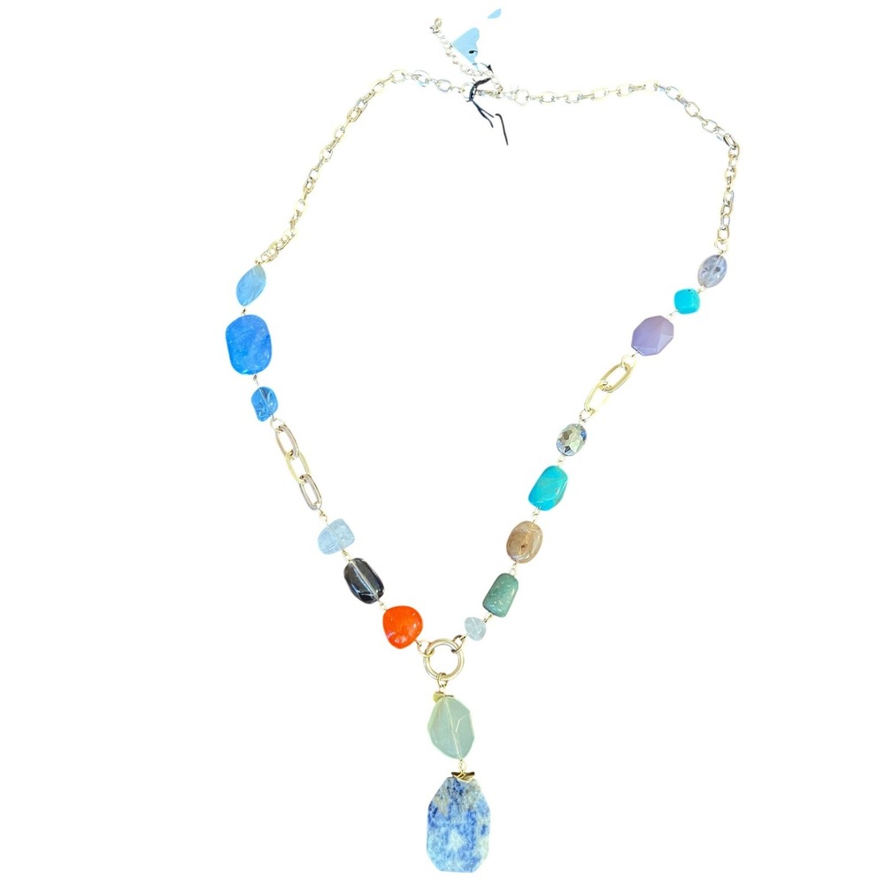 Dia & Co Women Gold Tone Multi Color Stone Resin Statement Necklace New